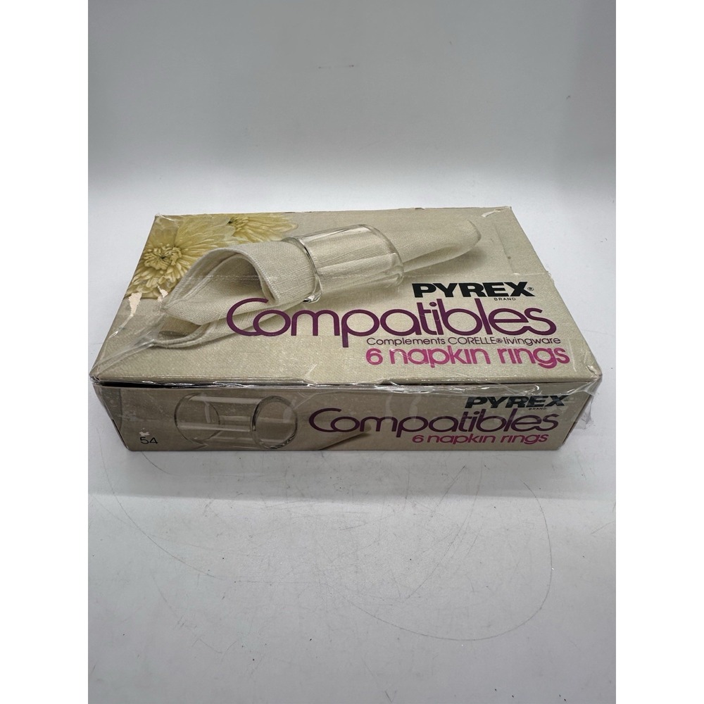 Vintage Pyrex Compatibles Clear Glass Napkin Rings Set of 6 Corning Box Clear 54